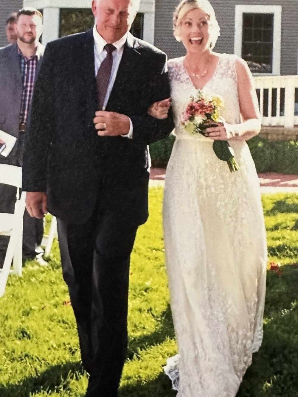 Catherine Deane - Lace Overlay Ivory Wedding Dress with V-Neck